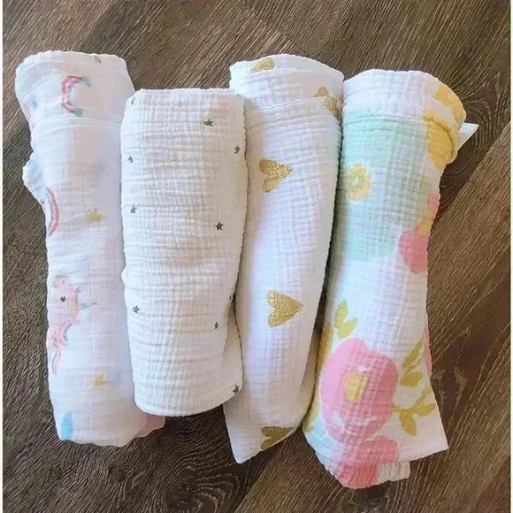 Baby Girl‎ Muslin Blanket set of 4 lightweight #3 - Picture 1 of 5